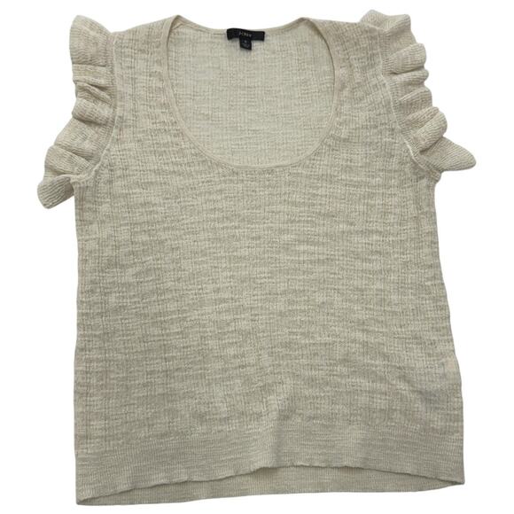 J.Crew Sweater Womens Small Cream Linen Blend Ruffle Sleeve Scoop Neck Top - Picture 1 of 9